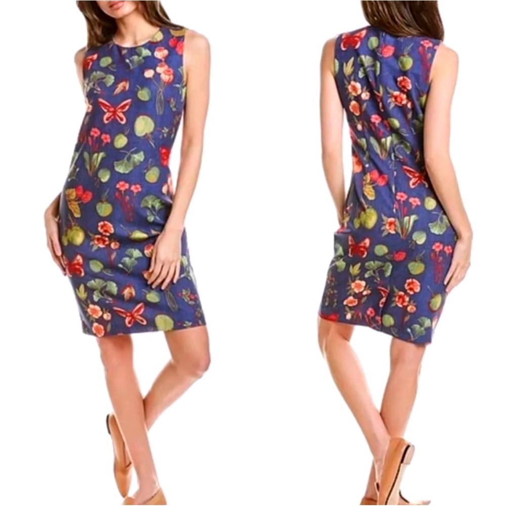 J. McLaughlin Belinda Greenhouse Floral Butterfly Print Dress Blue Fitted Size 6